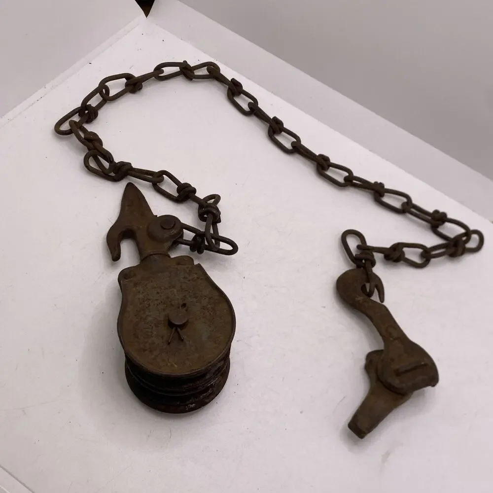 Vintage Antique Solid Cast Iron Double Wheel Pulleys Hook Vintage Decor